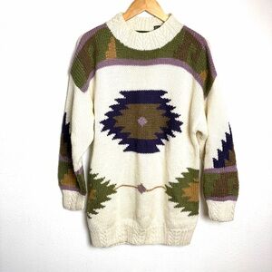 Outback Red Cream Knit Sweater vintage 90s wool blend sz L Aztec pattern western